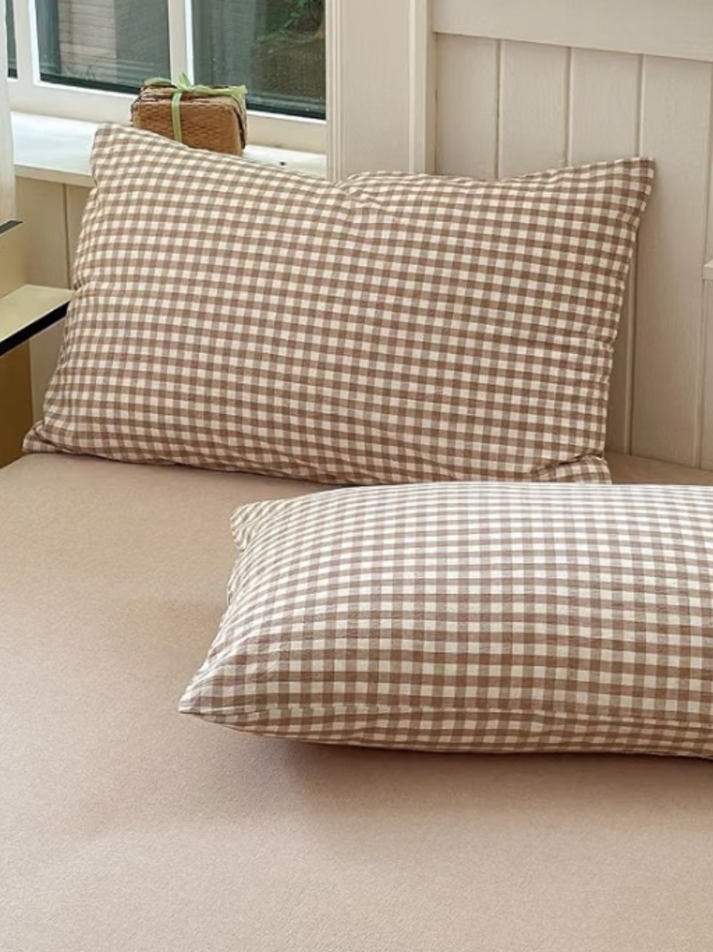 Classic Gingham Pillowcase Pair - Standard Light Beige & Cream Check